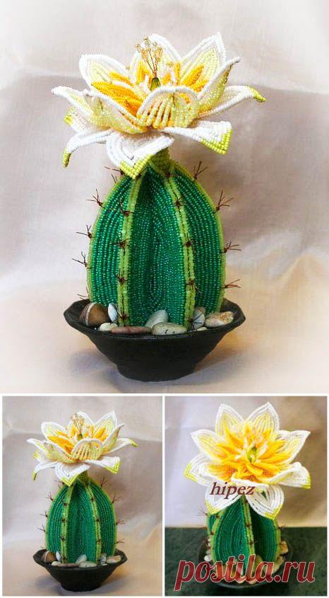 ЦВЕТЫ ИЗ БИСЕРА, ФРАНЦУЗСКАЯ ТЕХНИКА. ЦВЕТУЩИЙ КАКТУС | Своими руками