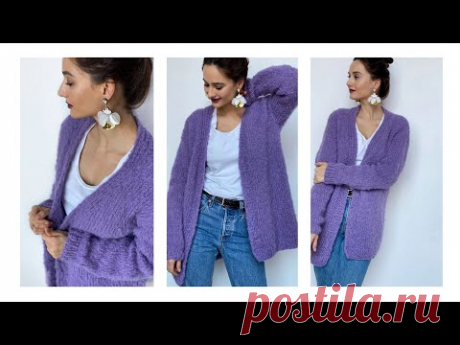 Объемный кардиган oversize спицами