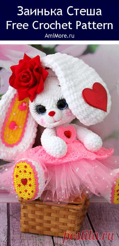 PDF Заинька Стеша крючком. FREE crochet pattern; Аmigurumi animal patterns. Амигуруми схемы и описания на русском. Вязаные игрушки и поделки своими руками #amimore - большая зайка из плюшевой пряжи, плюшевый заяц в платье, зайчик, кролик, зайчонок, крольчонок.