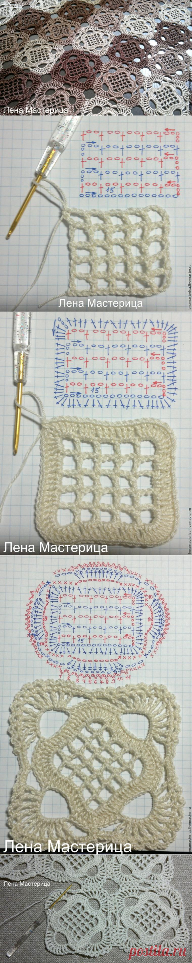 >вязание квадратного мотива.пошаговый мастер -класс