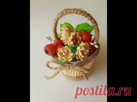Миниатюрная корзинка из спичек и джута.  Украсит вашу полочку - YouTube