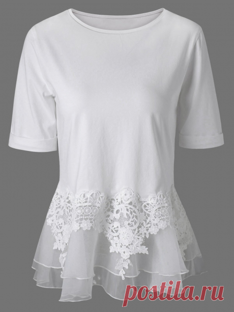 White Lace Splicing Layered Peplum Blouse | RoseGal.com