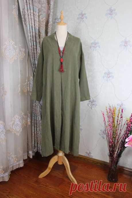 Linen Loose Fitting shirt Women gown long Coat shirt army | Etsy