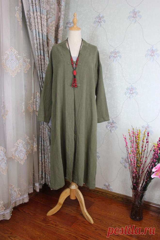 Linen Loose Fitting shirt Women gown long Coat shirt army | Etsy
