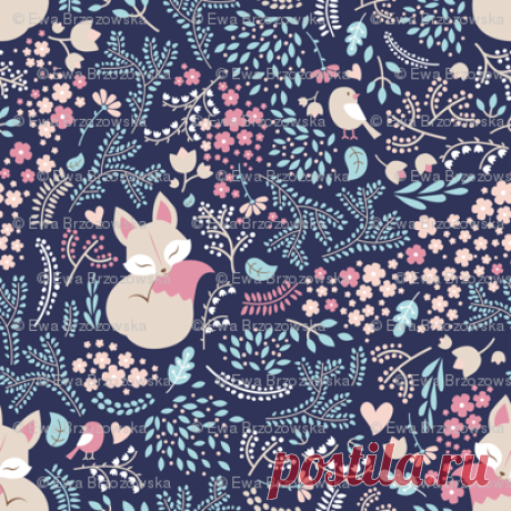 Sleeping Fox - Dark fabric - ewa_brzozowska - Spoonflower