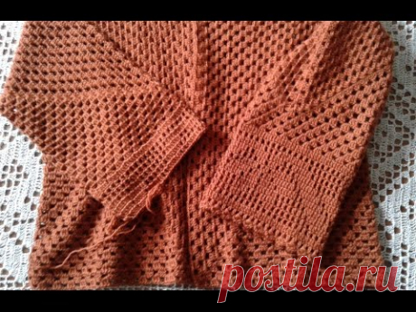 Кардиган из шестиугольников. Часть 3. Соединяем две детали, рукава.  Knitting women's cardigan.
