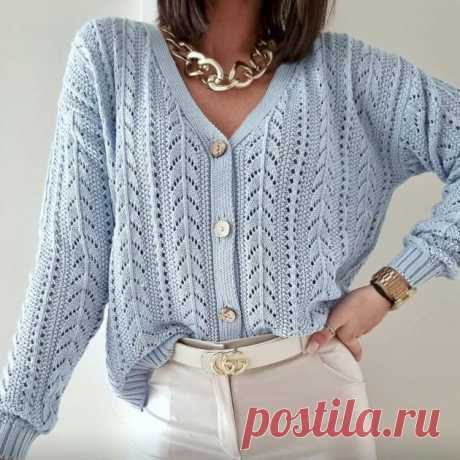 Вяжем ажурный кардиган небесно-голубого цвета спицами | Paradosik_Handmade Пульс Mail.ru
