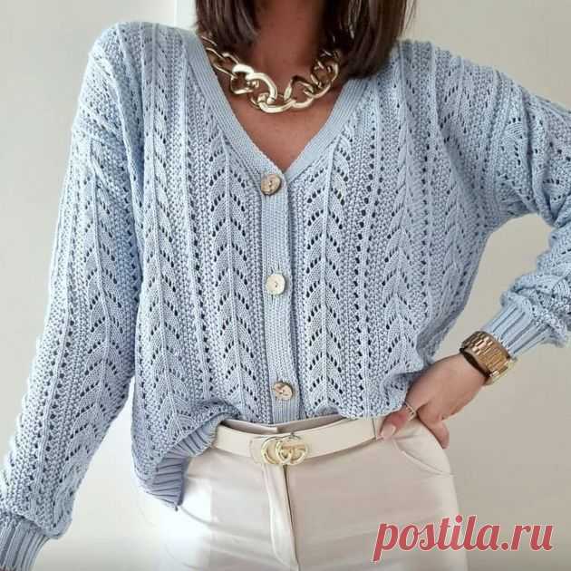Вяжем ажурный кардиган небесно-голубого цвета спицами | Paradosik_Handmade Пульс Mail.ru