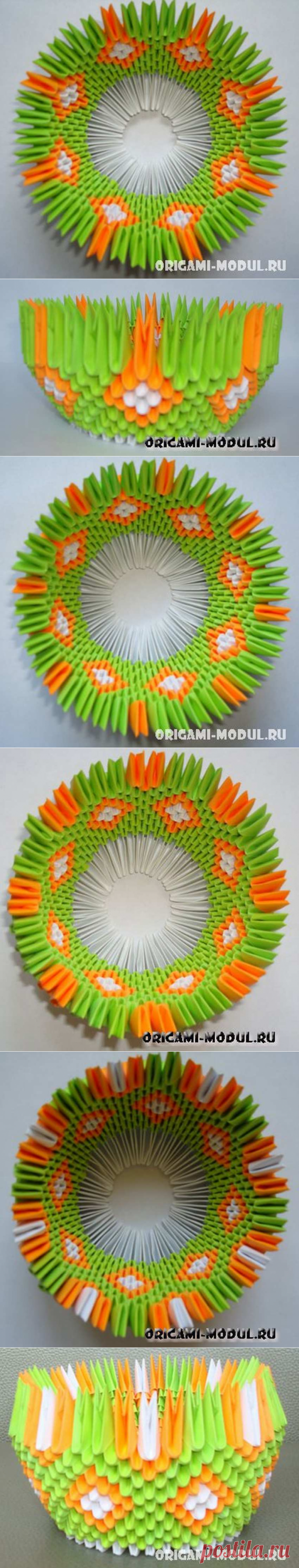 Бумажная корзинка из модулей оригами