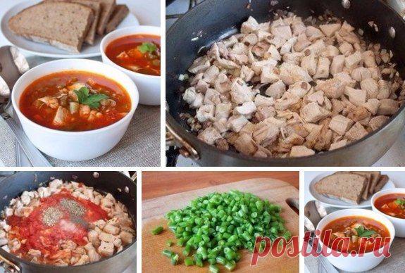 Томатный суп с курицей и зеленой фасолью / Изысканные кулинарные рецепты