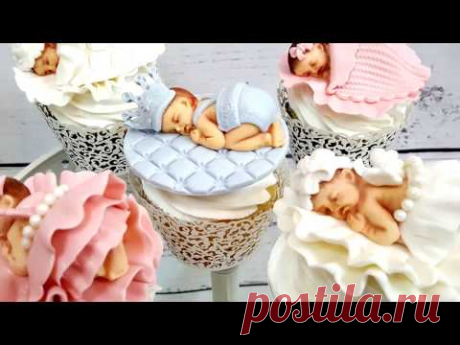 How to make a Gumpaste Baby Topper with Baby Mold... كيفية عمل الأطفال الرضع بقالب السيليكون