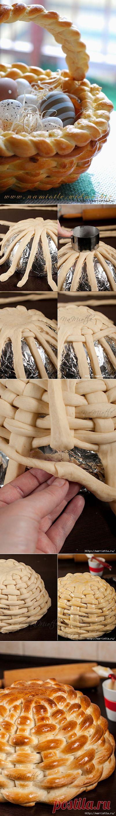 Плетеная пасхальная корзинка из дрожжевого теста - Простые рецепты Овкусе.ру