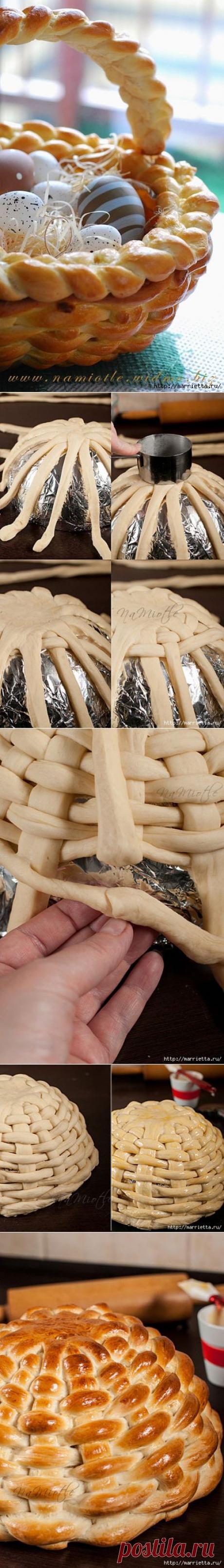 Плетеная пасхальная корзинка из дрожжевого теста - Простые рецепты Овкусе.ру