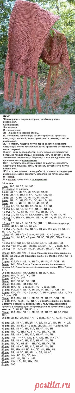 Шарф Паук. Описание. / Вязание спицами / Вязание для женщин спицами. Схемы