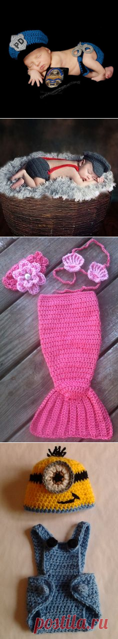 1set Crochet Newborn Baby Police Outfit Hat Knitted Photo Props Infant Costume