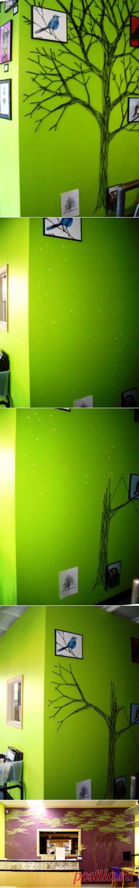 Дерево из пряжи: удивительный декор стены :)