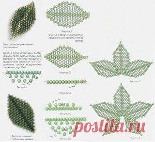 Шикарные цветы из бисера 
Простая схема плетения