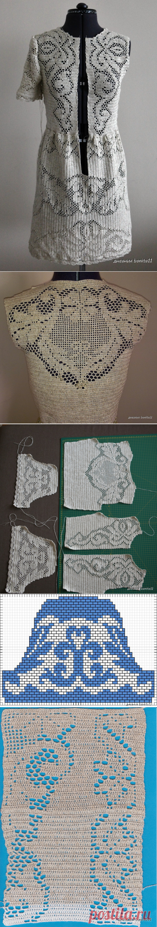 Красивое платье крючком филейной вязкой...