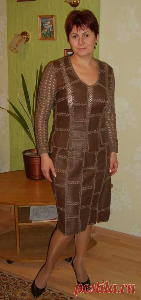 Модели из кожи обвязанные крючком