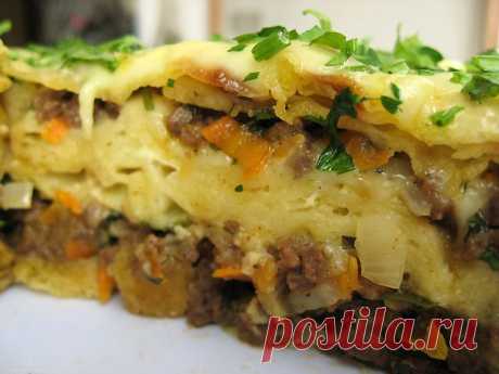 Мясной пирог из тонкого лаваша.