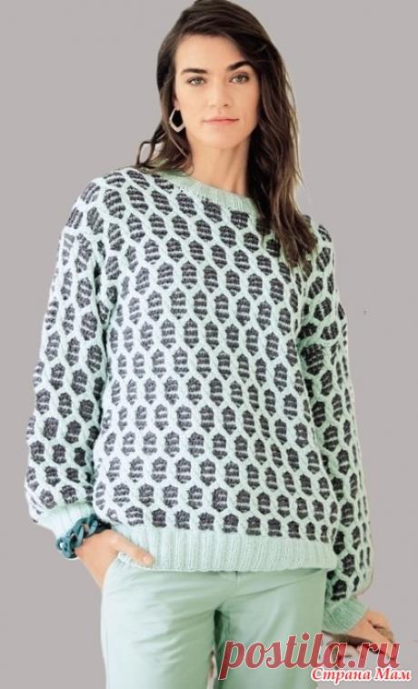 Пуловер с узором из "сот". Спицы. САБРИНА за 3. 03 .2025