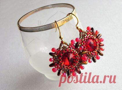 Купить Серьги "Вишенки" - ярко-красный, красный, радужный, золотой, серьги ручной работы, серьги