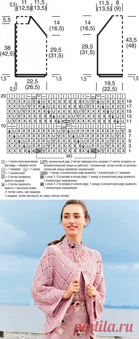 Короткий жакет реглан - схема вязания спицами. Вяжем Жакеты на Verena.ru
