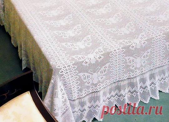 Филейное покрывало с бабочками Схема вязания крючком филейного покрывала с бабочками
