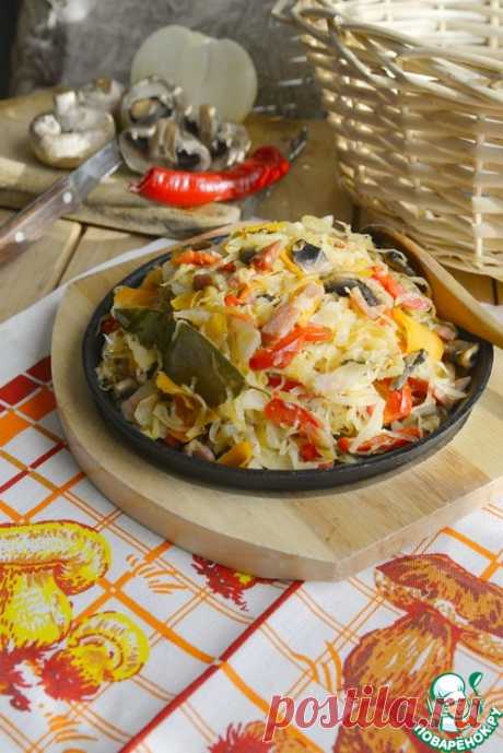 Капуста, тушёная с перцем и шампиньонами