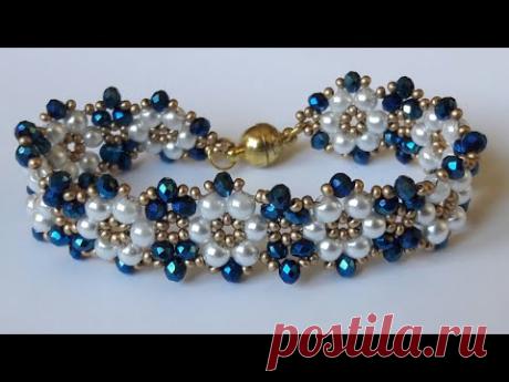 Papatya desenli Kristal ve inci boncuklu bileklik yapımı bracelet