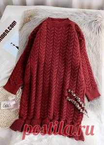 Chunky o neck thick Sweater fall Wardrobes Classy red Largo knitted dr – SooLinen