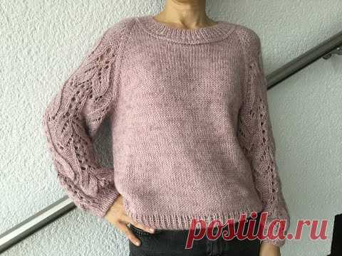 Джемпер с ажурными рукавами. Реглан сверху. Росток. Raglan von oben.