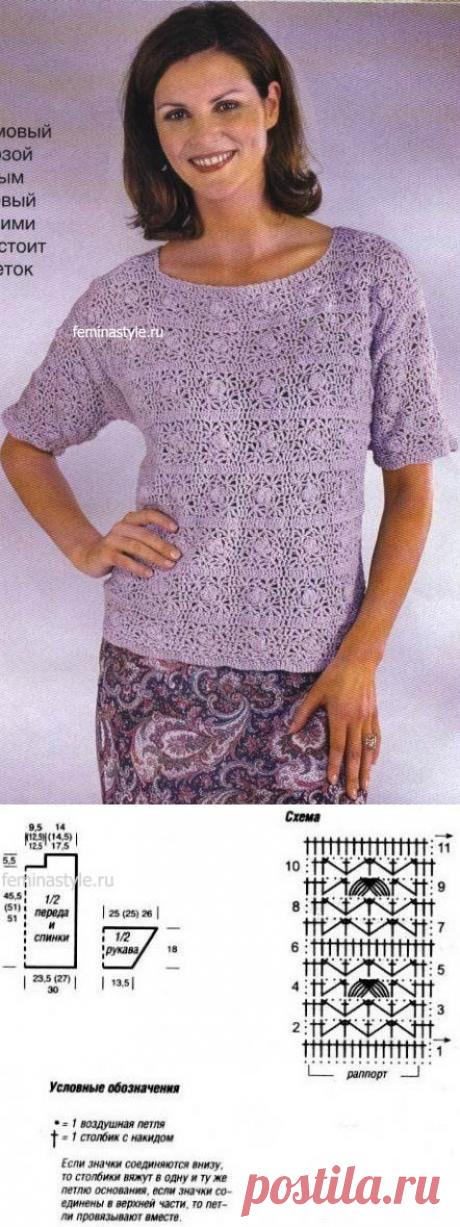 Сиреневый пуловер с узором из &quot;ракушек&quot; крючком / Рукоделие / Домоводство / Женские секреты / Женский стиль
