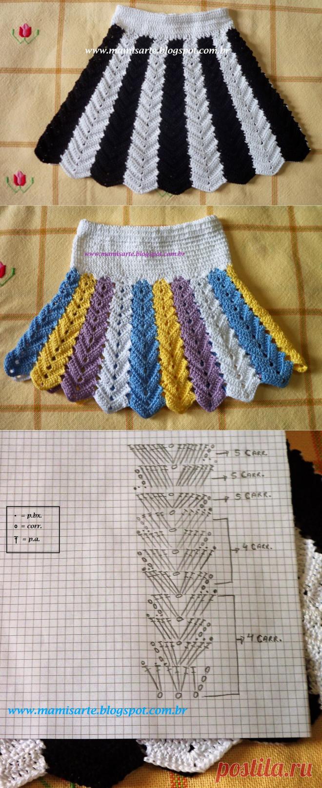 Вязание крючком и др Трикотаж Мамис: Детская юбка крючком с вертикальными полосами - Графический
