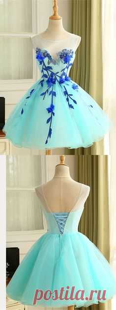 chic light blue ball gown short homecoming dresses for teens, modest graduation party dress with appliques, short dress for prom