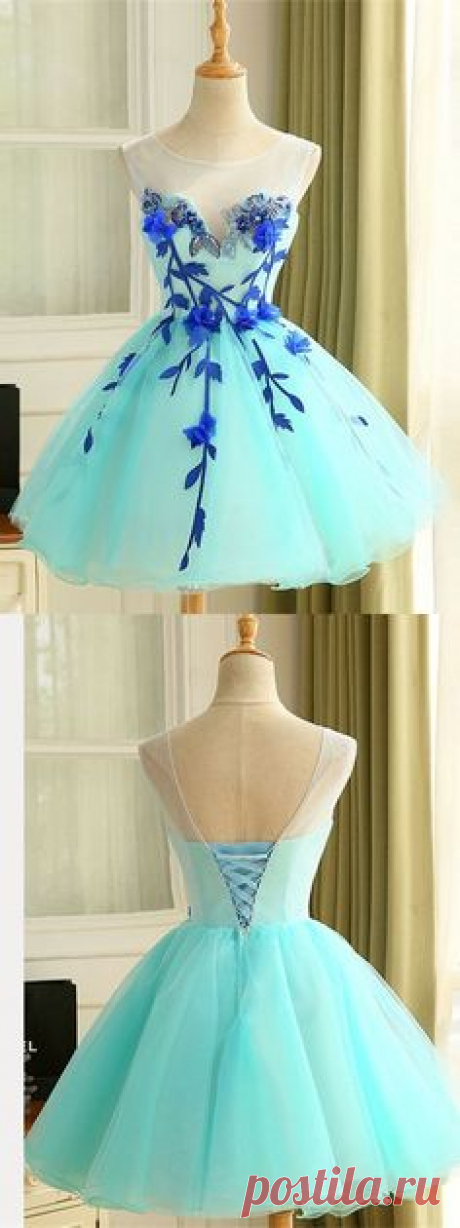 chic light blue ball gown short homecoming dresses for teens, modest graduation party dress with appliques, short dress for prom