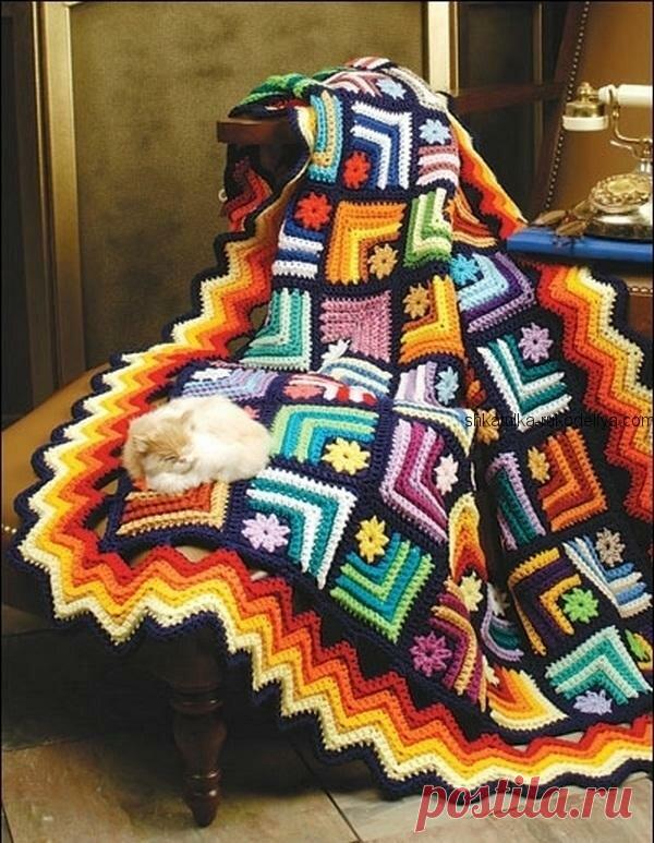 Яркий плед из мотивов. Плед из ажурных мотивов. Плед “Совенок”. Красивый плед крючком. Плед из квадратных мотивов. | Мой вариант | Яндекс Дзен