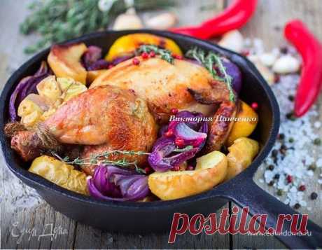 Запеченный цыпленок с красным луком, яблоками и лимоном, пошаговый рецепт на 2523 ккал, фото, ингредиенты - Ла Ванда