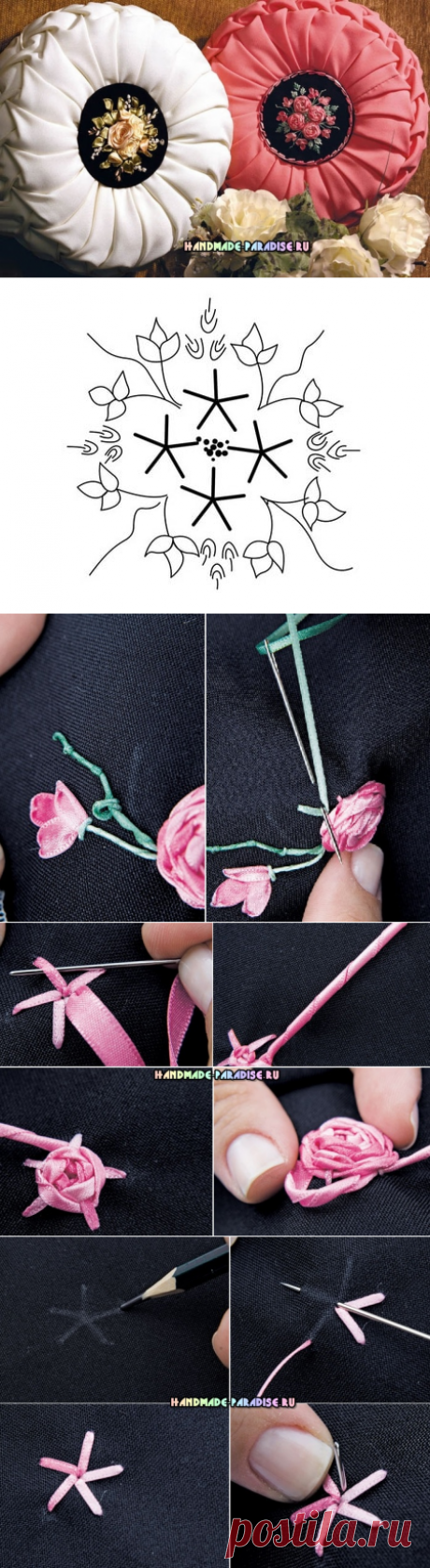 Декоративные подушки с вышивкой лентами - Handmade-Paradise