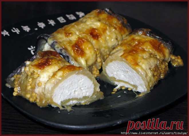 Баклажановые рулетики с курицей.