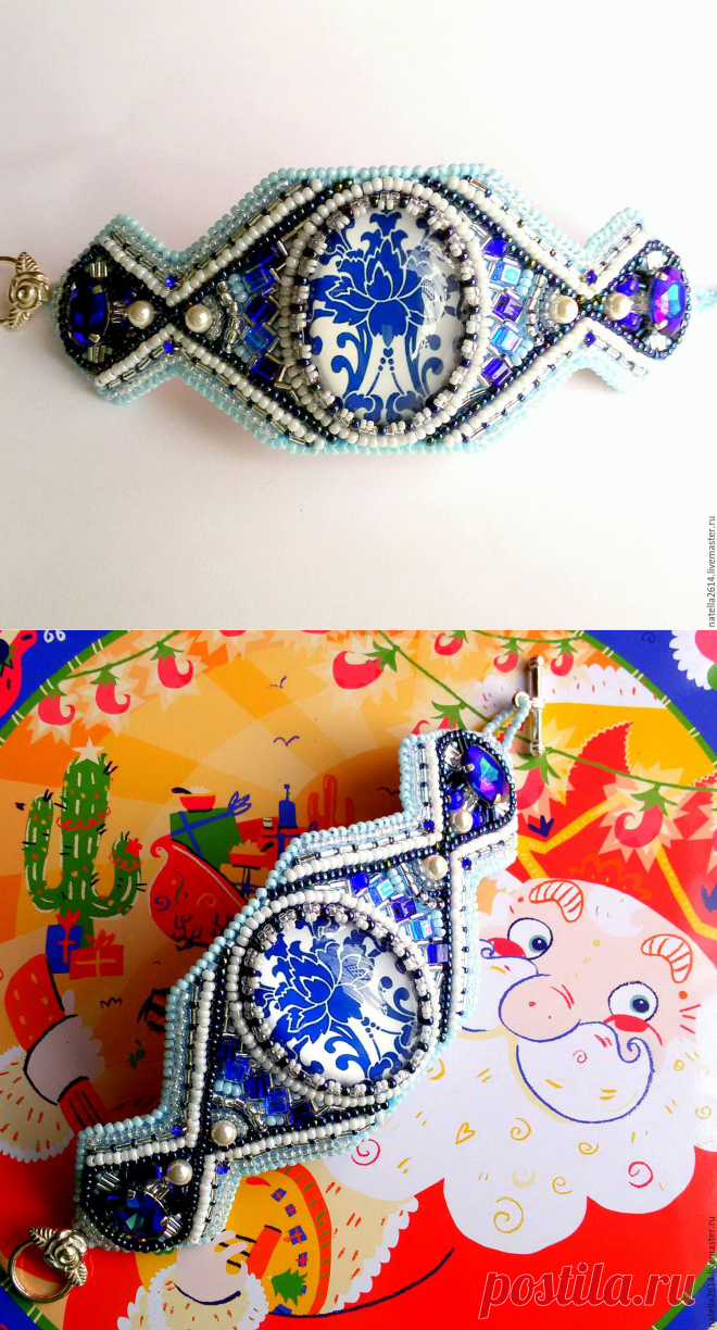 Купить Браслет вышитый бисером ,,Синий, синий иней,, - синий, бисер, браслет вышитый бисером