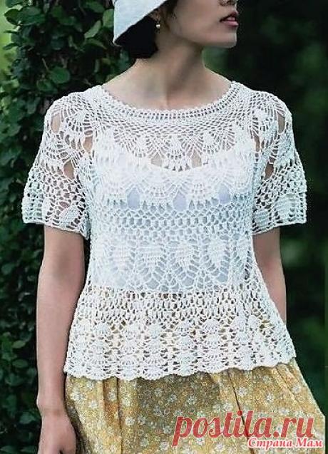 Расклешенная кофточка с круглой кокеткой. - Все в ажуре... (вязание крючком) - Страна Мам