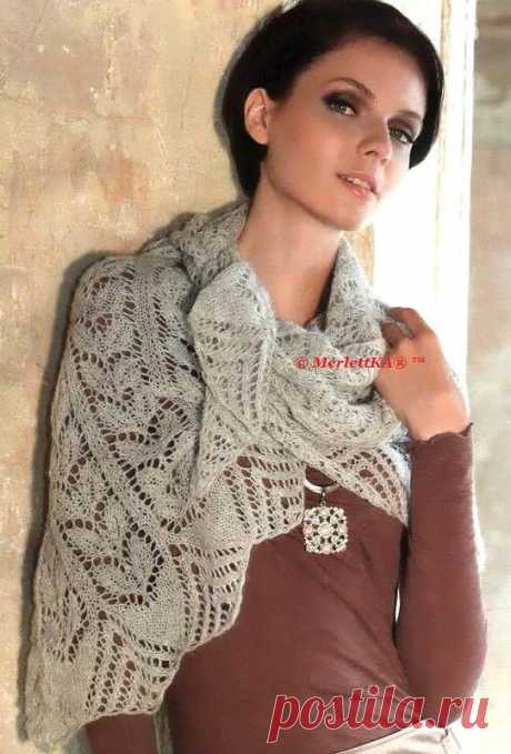 Вязание спицами - пуловер со вставкой и ажурная шаль.