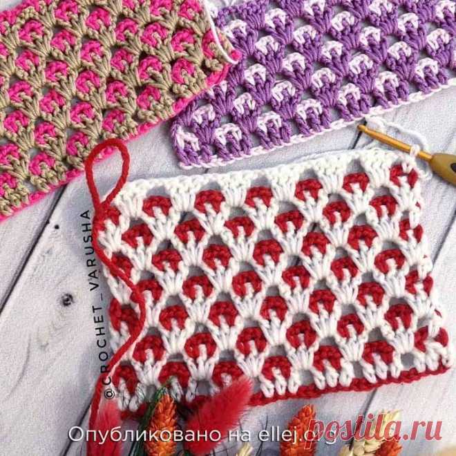 Интересный двухцветный узор и мотив • МК от crochet_varusha | Вязание крючком от Елены Кожухарь