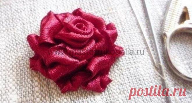 Вышивка лентами, роза. | Мастер-классы по рукоделию