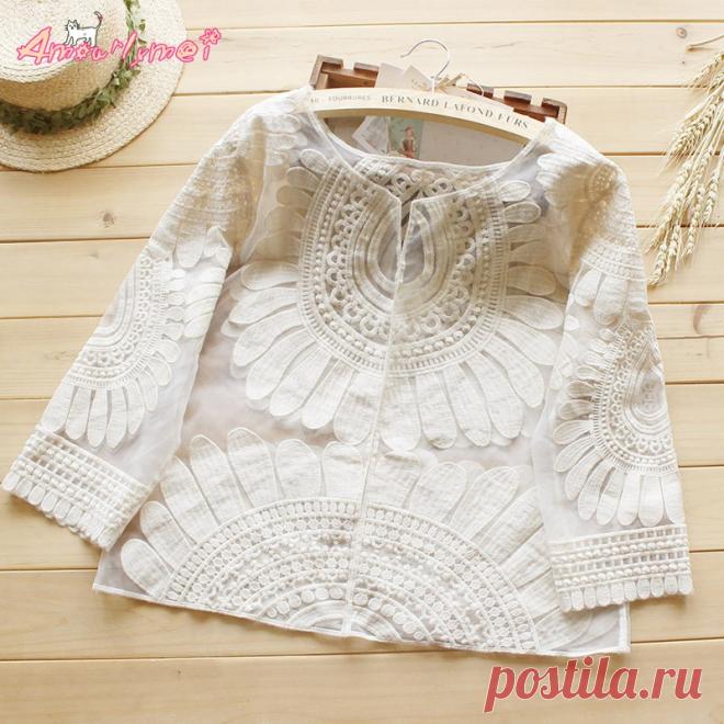 Горячая Продажа Blusas Femininas 2017 Лето Новые Моды для Женщин Случайные Свободные Старинные Кружева вышивки кардиган Топы Мори Девушка купить на AliExpress