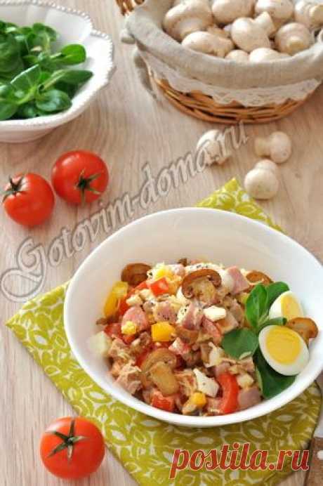 Рецепт: Салат из ветчины с шампиньонами