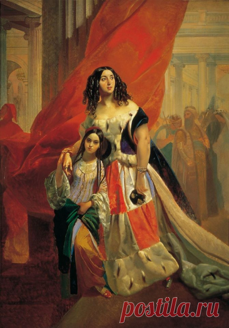 ...В 1875 году, в обстановке бедности, близкой к нищете, в Париже, умирала бездетная и капризная старуха... Юлия Павловна Самойлова (1803 — 14 марта 1875, Париж) — графиня, дочь генерала Палена и Марии Скавронской, знаменитая своими отношениями с художником Карлом Брюлловым.По материнской и отцовской линиям Самойлова была связана узами родства с семействами Паленов, Скавронских, князем Потёмкиным, итальянцами Литта и Висконти.  | Ольга Миронова - Эрмитаж