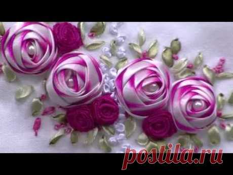 التطريز بشرائط الساتانflores en cintas