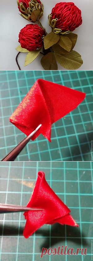 Делаем цветок в технике канзаши для бутоньерки "Клевер луговой. Алый рассвет" - Ярмарка Мастеров - ручная работа, handmade